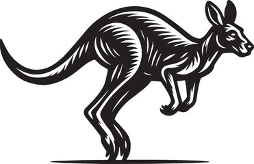 Majestic Kangaroo in Motion A Striking Black and White Illustration