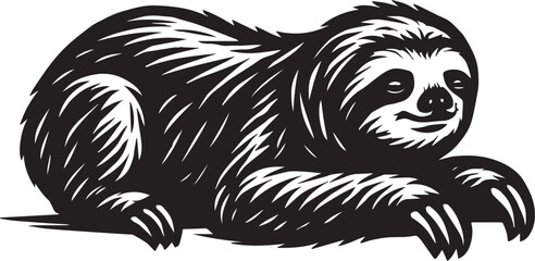 Serene Sloth A Black and White Illustration of a Relaxed Sloth
