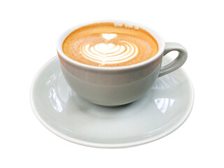 white cup of cappuccino isolated on white background