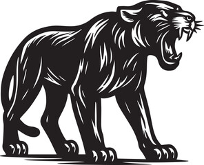 Powerful Roaring Black Panther Illustration Fierce Big Cat Artwork