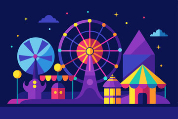 A Dreamy Amusement Park At Night With Glowing Ferris Wheel