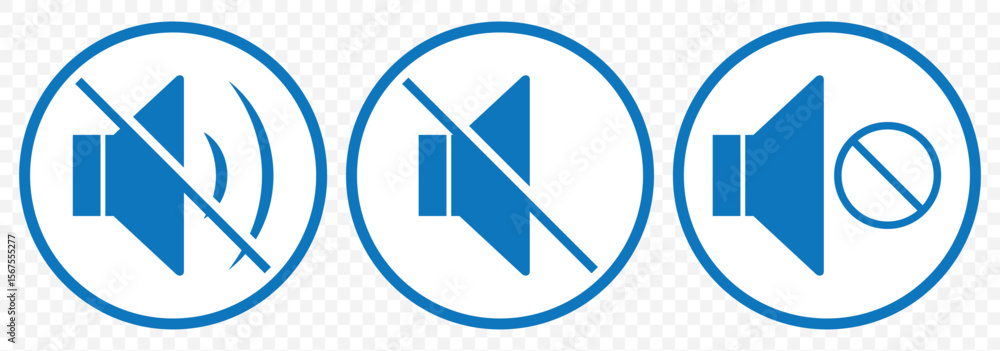 Fototapete speaker icon set. blue noise icons symbol. sound level. silent signs. volume symbol on transparent b