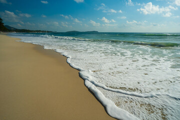 Exotic white sand sea beach wave sunny summer day vacation background