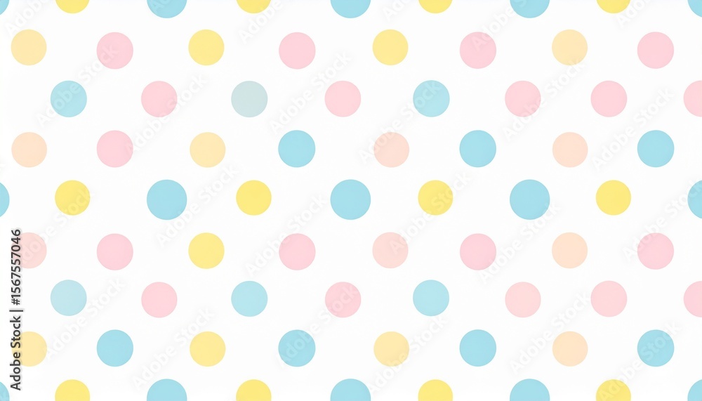 Poster seamless pattern of pastel colored polka dots on a white background for design projects