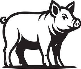 Black and White Illustration of a Pig