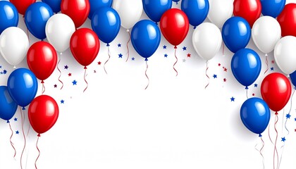 Festive arrangement of red white and blue balloons with star confetti decoration
