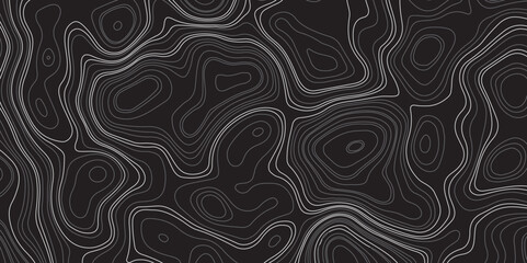 A minimalist, abstract background featuring a topographical map pattern. Thin, flowing contour lines in shades of light grey and white undulate across a dark, solid grey or black canvas.