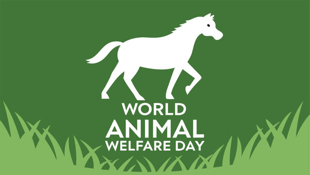 World Animal Welfare Day:  A serene white horse silhouette against a lush green field, symbolizing peace, compassion, and the importance of animal welfare. - Powered by Adobe