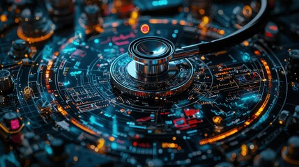 Futuristic medical interface with stethoscope