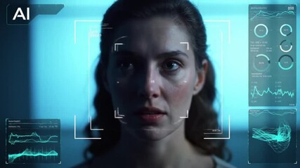 AI interface detecting emotional patterns of a human face, futuristic psychological analysis - Powered by Adobe