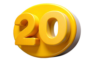 3D Yellow Number 20 Glossy Icon Design