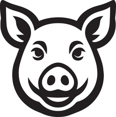 Happy Pig Face Illustration Line Art Design