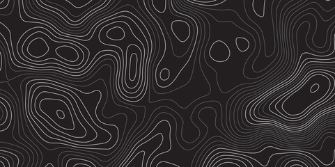 A minimalist, abstract background featuring a topographical map pattern. Thin, flowing contour lines in shades of light grey and white undulate across a dark, solid grey or black canvas.