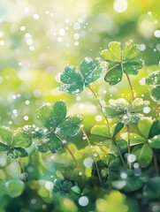Four leaf clover nourished by dew