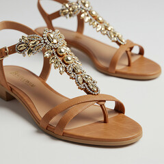 A pair of lightweight summer sandals with tropical floral