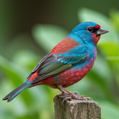 Blue and yellow bird perched on edge of table