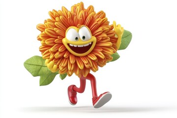 Chrysanthemum isolated in 3d cartoon character on white background