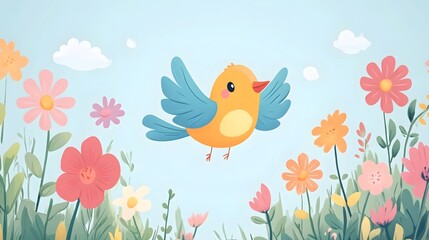 The nightingale gracefully flies in the garden