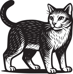 Elegant Black and White Cat Illustration Vintage Style