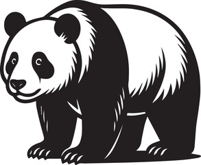 Majestic Panda Bear Illustration Black and White Vector Art