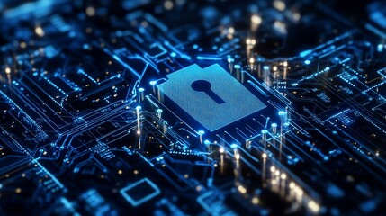 Cybersecurity encryption key on a circuit board for data protection