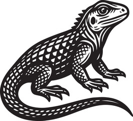 Majestic Lizard Illustration Black and White Reptile Drawing