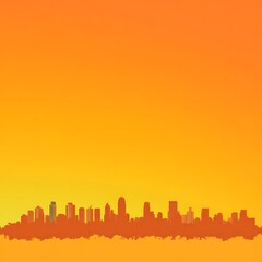 City skyline silhouette against a warm sunset gradient.