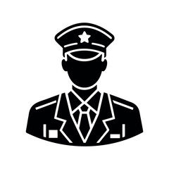 A minimalist black and white illustration of a man in uniform