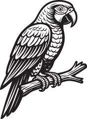 Majestic Parrot Illustration Black and White Bird Artwork