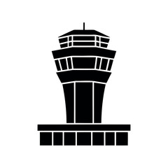 Black Silhouette of an Air Traffic Control Tower on a White Background