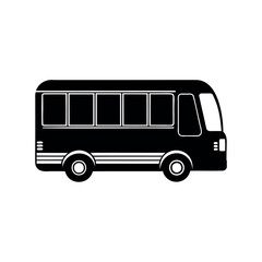 Side view of a black and white bus illustration on white backdrop