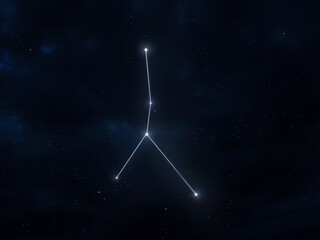 Cancer zodiac sign. Constellation with bright stars in the night sky. Astrological symbol.