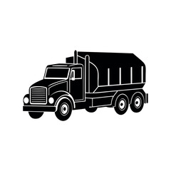Stylized black and white illustration of a vintage semi truck and trailer