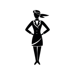 Silhouette illustration of a woman in uniform with hands on hips and beret