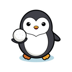 Obraz premium Adorable Penguin Holding a Snowball Outline Style