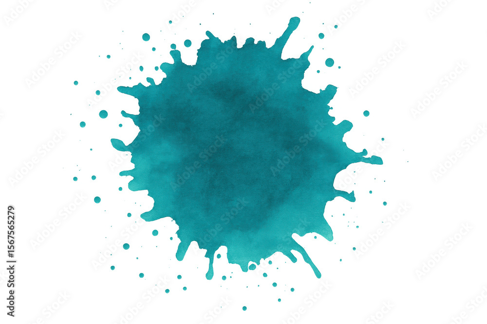 Poster turquoise watercolor splashing on transparent background, creating artistic texture and vibrant desi