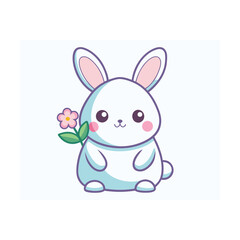 Obraz premium Blushing Bunny Holding a Flower Kawaii Style