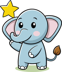 Naklejka premium Cartoon Elephant Holding Star with Trunk