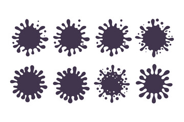 Collection of abstract black ink splatter shapes on white background, perfect for graphic design, labels, and decorative elements.
