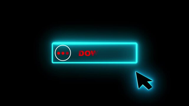 Glowing neon color white text cursor animation. design is Download button vector sign, symbol. looping with transparent black background animation 4k video.