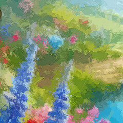 Various oil paintings, flowers, waterfalls, forests, butterflies, roses, peonies, lake scenery