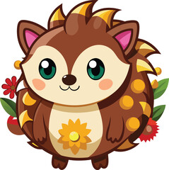 Chibi Hedgehog with Flowers on Its Back