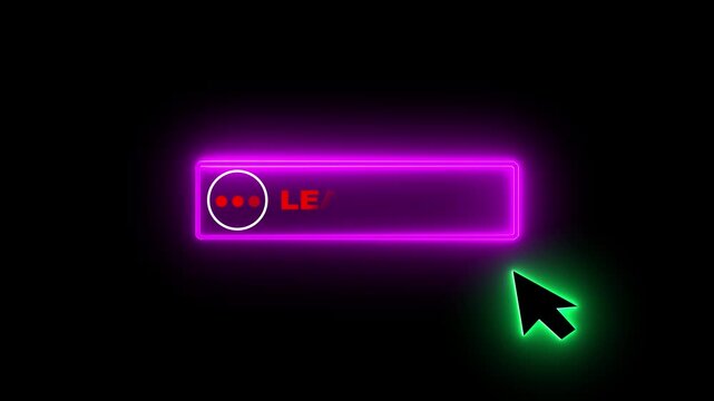 Glowing neon color white text cursor animation. design is Learn more button vector sign, symbol. looping with transparent black background animation 4k video.