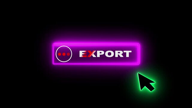 Glowing neon color white text cursor animation. design is Export button vector sign, symbol. looping with transparent black background animation 4k video.