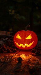 Glowing jack o lantern pumpkin halloween