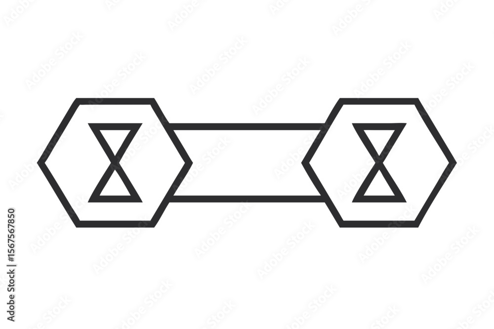 Poster geometric abstract design with hexagonal shapes and hourglass symbols on black background