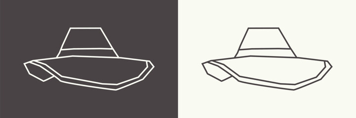 Hat Icon in Black Line Art and White Line Art Cutout Style