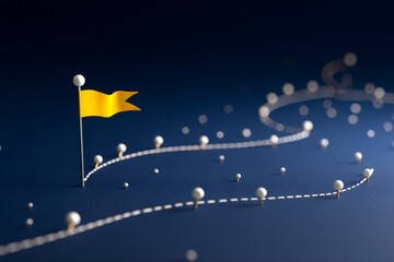 Success Journey Milestone with Yellow Flag and Pearls

