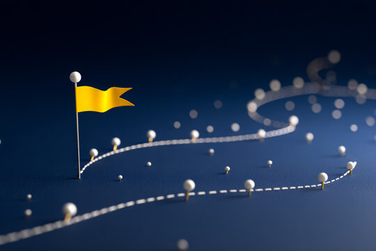 Success Journey Milestone with Yellow Flag and Pearls

