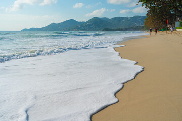 Exotic white sand sea beach wave sunny summer day vacation background